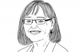 Black-and-white drawing of Deb Bergstrand